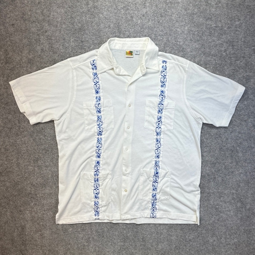 Vintage Haband Guayabera Shirt Mens L White Embroidered  4-Pocket Soft Knit